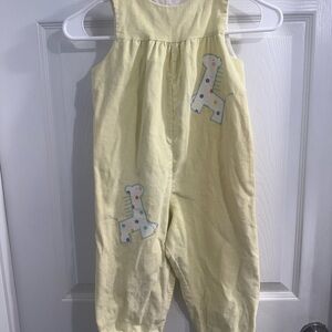 Vintage Lisa Jackson Pastel Yellow Kids Romper with Polka Dot Giraffes